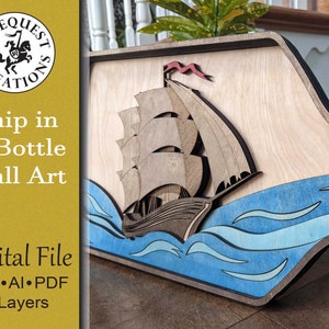 Ship in a Bottle Wall Art Digital Laser Cut File Glowforge