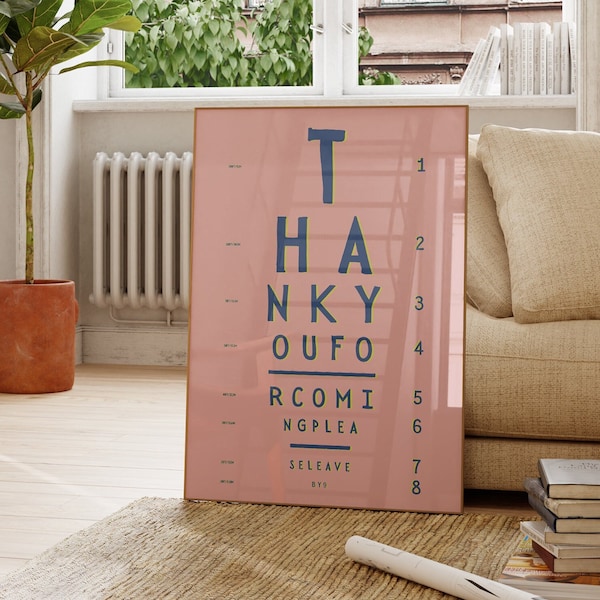 Thanks For Coming Print Eye Chart Poster Trendy Living Room Decor Pink Cute Quote Dorm Room Art Aesthetic Apartment Wall Art Digital