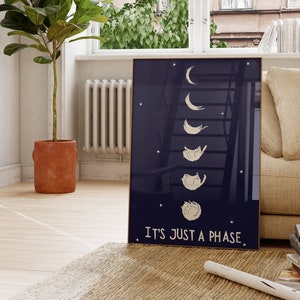 Cat Moon Phase Printable Lunar Wall Art Cat Lover Poster Cute Quote Print Motivational Trendy Apartment Decor Blue Digital Download 1 Print