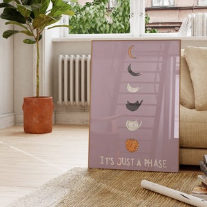 Cat Moon Phase Printable Lunar Wall Art Cat Lover Poster Cute Quote Print Motivational Trendy Apartment Decor Purple Digital Download Print