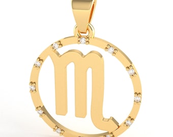 Pingente de moldura de diamante do signo do zodíaco de Escorpião 14k