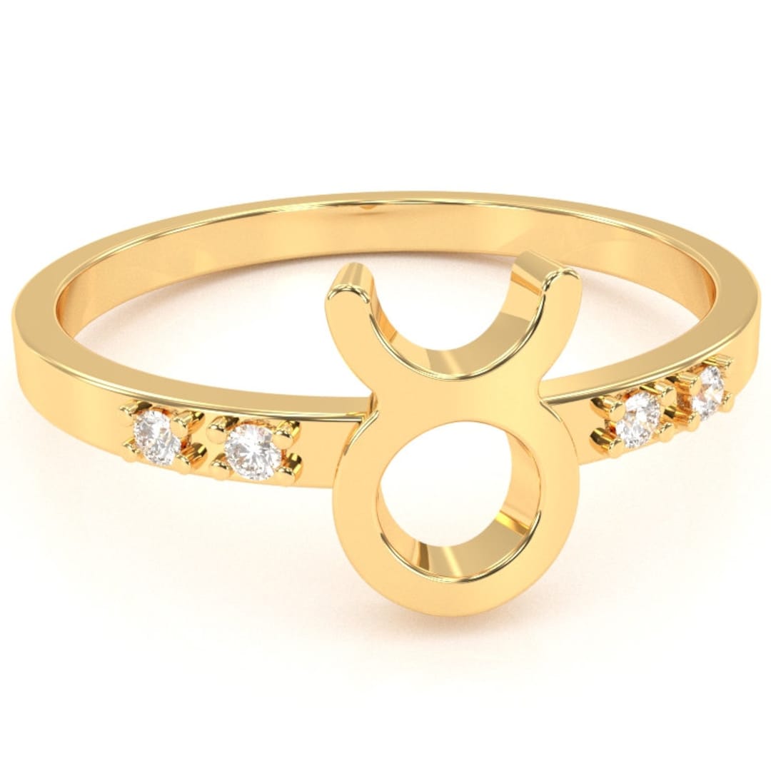 Zodic Sign Rings Taurus Zodiac Sign Diamond Ring in 14k/10k Solid Gold Zodiac Astrology ...