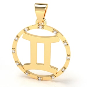 14k Gemini Zodiac Sign Diamond Bezel Pendant 14k/10k Gold Pendant Gemini Constellation  Anniversary Gift For Her May And June Zodiac Sign