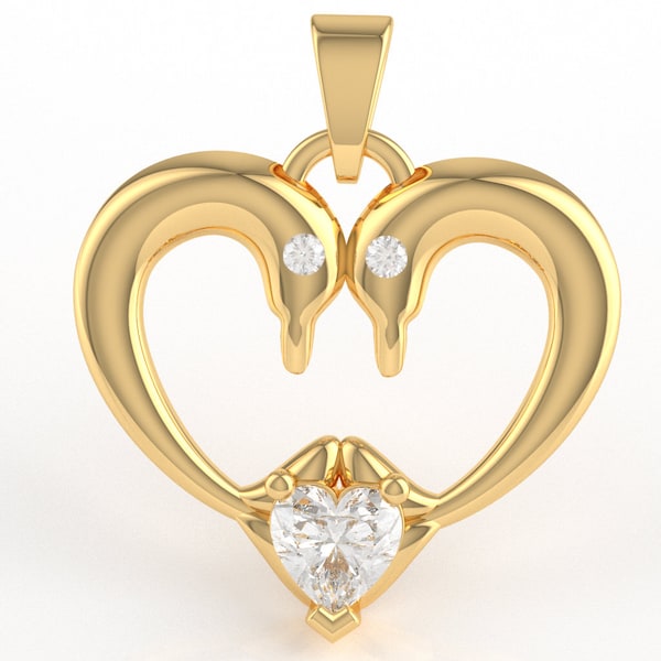 14k Diamond 2 Dolphins Heart Love Pendant In 14k/10k Solid Gold/925 Sterling Silver Multi-Gemstone Diamond 2 Dolphins Heart shape Pendant