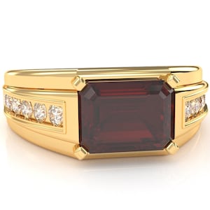 Mens Ring In 14k/10k Solid Gold Men's Diamond Channel Ring in 14k/10k/925 Sterling Silver Gemstone Ring Garnet Fathers Day Gift For Him