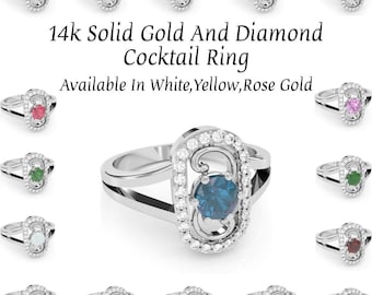 Cocktail Split Band Diamond Ring in 14k/10k Solid Gold/925 Sterling Silver Diamond  Birthstone Gemstone Ring Gift For Her