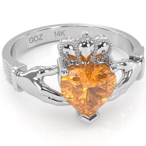Claddagh Heart Shaped Ring In 14k/10k/925 Sterling Silver Genuine Citrine Gemstone Ring Claddagh Irish Ring Engagement Love Gift for Her