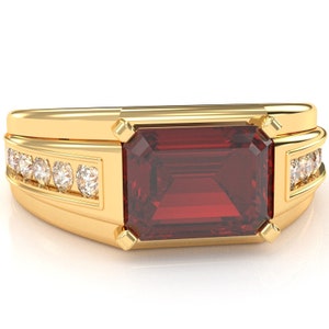 Mens Ring In 14k/10k Solid Gold  Men&#39;s Diamond Channel Ring in 14k/10k/925 Sterling Silver  Gemstone  Lab Ruby Fathers Day Gift For Him