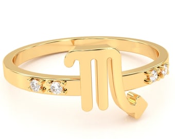 Anel de diamante do signo do zodíaco Escorpião em ouro 14k/10k Anel astrológico do signo de Escorpião/outubro e novembro signo do zodíaco/presente para ela