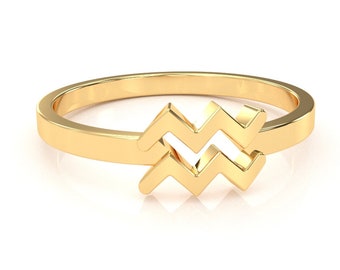 Anillo de oro de 14 k/10 k con el signo del zodíaco Acuario Anillo de oro de 14 k/10 k con el signo de la constelación de Acuario Regalo de Acuario para ella/Signo del zodíaco de enero y febrero