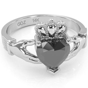 Claddagh Heart Shaped Ring In 14k /10k Solid Gold/925 Sterling Silver  Black Onyx Gemstone Ring Claddagh Irish Ring Engagement Love Gift