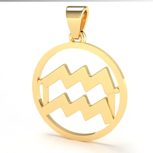 Aquarius Zodiac Sign Pendant 14k/10k Gold Pendant Aquarius Constellation Gift For Her/ January And Febuary Zodiac Sign