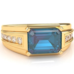 Mens Ring In 14k/10k Solid Gold Men&#39;s Diamond Channel Ring in 14k/10k/925 Sterling Silver lab Alexandrite Fathers Day Gift For Him