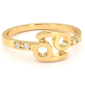 Cancer Zodiac Sign Diamond Ring in 14K/10k  Zodiac Astrology Sign Horoscope Ring /Gift For Her/ June And July Zodiac Sign