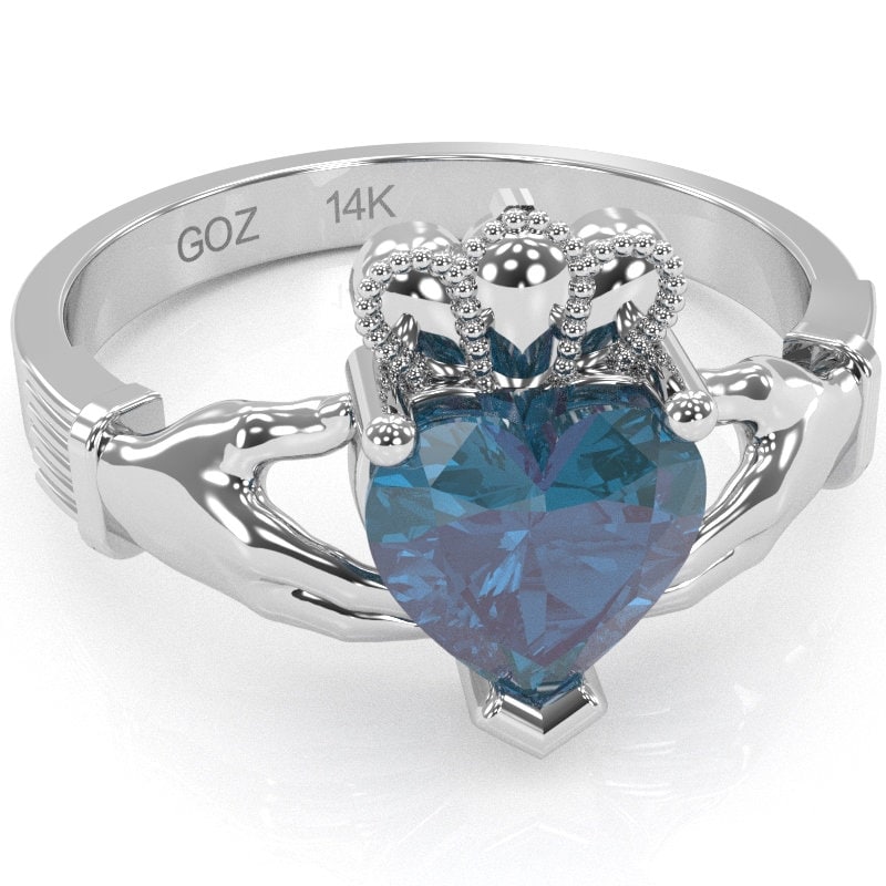 Personalized Sterling Silver August Birthstone Heart Claddagh Ring With CZ (Size 4.5)