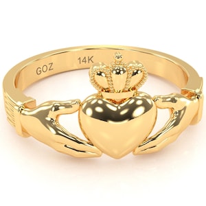 Claddagh Ring In Solid 14k/10k Rose/Yellow/White Gold Claddagh Irish Ring Gift For Her Love Ring / Promise Ring