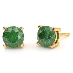 Round Stone Stud Earrings 14k Gold Lab Emerald Stud Earrings 14k Gold Birthstone Gemstone Stud Earrings 5mm 6mm Gift For Her