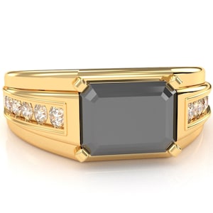 Mens Ring Diamond Channel Ring in 14k/10k Solid Gold/925 Sterling Silver Mens Gemstone Engagement Ring   Black Onyx Fathers Day Gift For Him