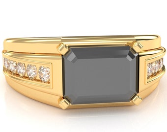 Herenring diamanten kanaalring in 14k/10k massief goud/925 sterlingzilver heren edelsteen verlovingsring zwarte onyx Vaderdagcadeau voor hem