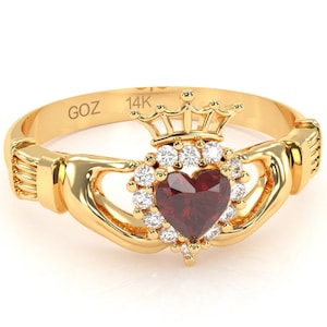 Claddagh Heart shape Diamond Ring In 14k/10k Solid Gold/925 Sterling Silver Gemstone Promise Ring/Gift For Her Irish Claddagh Ring