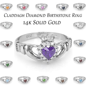 Claddagh Heartshape Diamond Ring In 14k/10k Solid Gold /925 Sterling Silver Multi-Gemstone Promise Ring/Gift For Her Irish Claddagh Ring