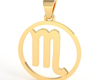 Pingente de moldura redonda do signo do zodíaco de escorpião 14k/10k pingente de ouro constelação de escorpião outubro e novembro signo do zodíaco/presente para ela