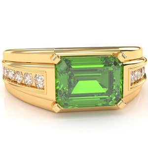 Mens Ring In 14k/10k Solid Gold/925 Sterling silver Men&#39;s Diamond Channel Ring in 14k Gemstone Ring Peridot Mens Fathers Day Gift For Him