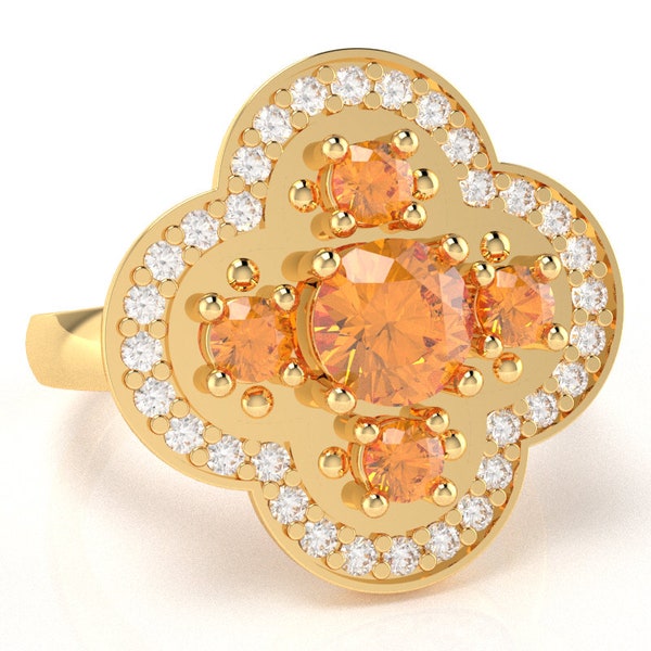 14k Gold Shamrock Clover Flower Leaf  Diamond Ring In 14k/10k Solid Gold/925 Sterling silver Birthstone Anniversary/Valentine Gift For Her