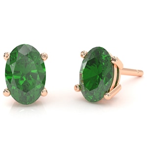 Oval Stud Earrings 14k Oval Stud Solitair Birthstone Earrings Dainty Gift For Her 14k lab Emerald 7x5 or 8x6 Oval Stud Earrings
