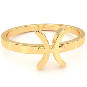 Pisces Zodiac Sign Ring In 14k/10k Solid Gold Constellation Ring / Febuary And March Zodiac Sign /Anniversary Gift For Her
