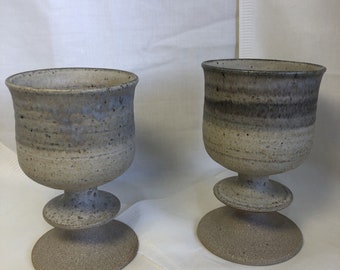 Vintage Stoneware Studio Pottery Stemmed Goblets, handmade, 5” Tall, Marked
