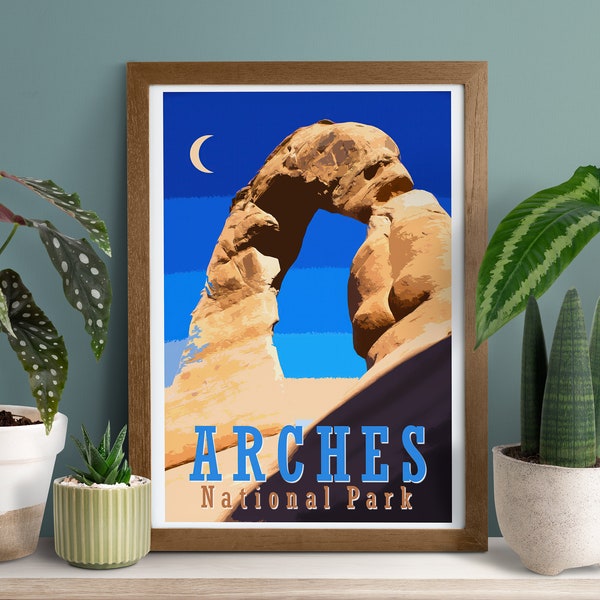 Arches Vintage Poster, Digital Print, Wall Decor, Landscape, Southwest, Utah
