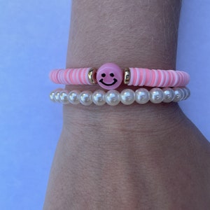 Two Pack Preppy Clay Bead Bracelet and Pearl Bracelet Stack