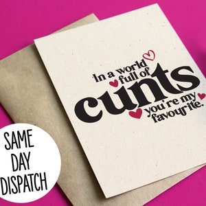 In a world full of cunts you&#39;re my favourite - Funny/Rude Valentines, Love or Anniversary card