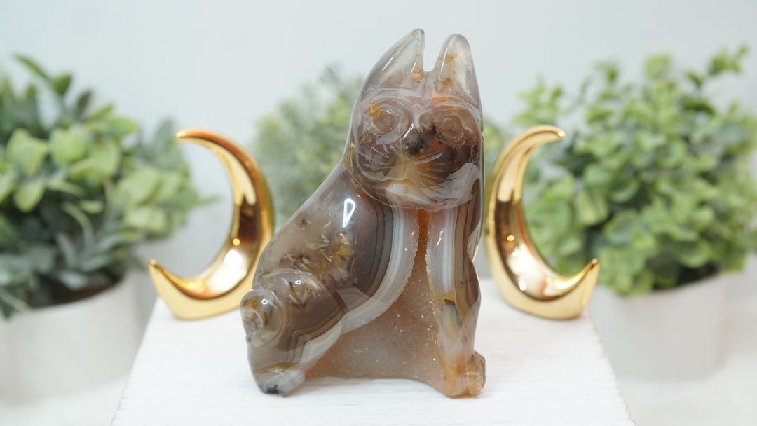 Cat Crystal Carving Geode Statement Piece Druzy Agate Crystal Animal ...