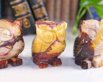 Lindas esculturas coloridas de coruja em mookaite de 7,6 cm em jaspe | Alta qualidade | Vendedor nos EUA