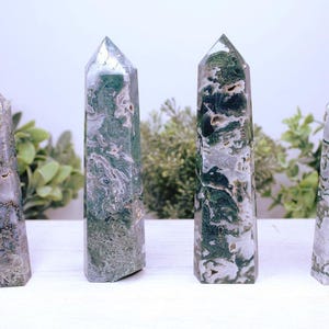 Moss Agate Point Moss Agate Tower Crystal Wand Point Green Crystal Tower | High Quality | US Seller