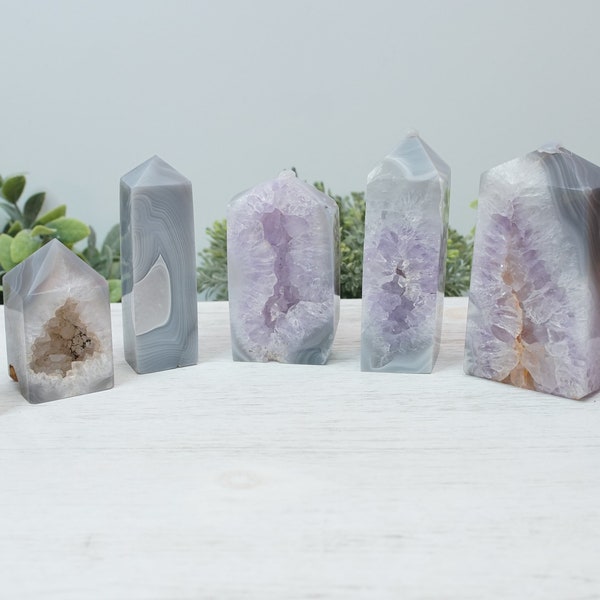 DRUZY Agate Large Tower Banded Agate Amethyst Stone Stunning Statement Piece Home Decor High Quality Large Crystal Reiki Energy Calm Balance