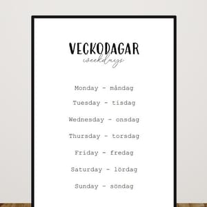 Swedish print VECKODAGAR -weekdays