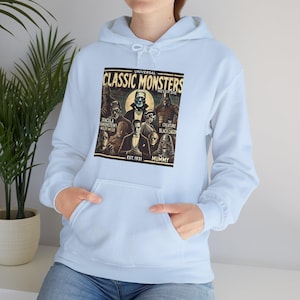 Classic Monsters Hoodie, Vintage Horror Sweatshirt, Universal Monsters Pullover, Gothic Horror Hoodie, Retro Halloween Hoodie