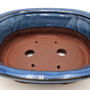 Blue Oval Ceramic Pot for Indoor tree Pot Med Glossy Ceramic Pot for Bonsai Holiday Gift for Mom Thanksgiving gift for gardener Tree Accy
