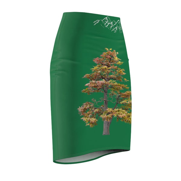 Bonsai Print Pencil Skirt for mothersday gift Fashion gift for bonsai lover Green fashion gift for her Bonsai image skirt for girlfriend gif