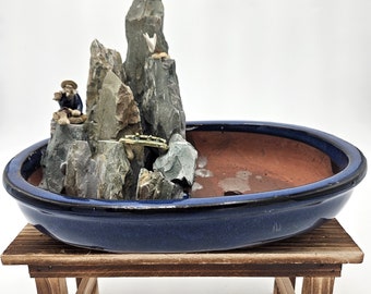 Pot en céramique bleu ovale pêcheur pour décoration de jardin cadeau de Thanksgiving pour amateur de bonsaï décoration de jardin d'intérieur Accy bonsaï rempotage accessoire cadeau