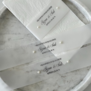Bandes de servet gepersonaliseerd voor fiançailles | Transparant met parel en nom | Turkse decoratie Nişan