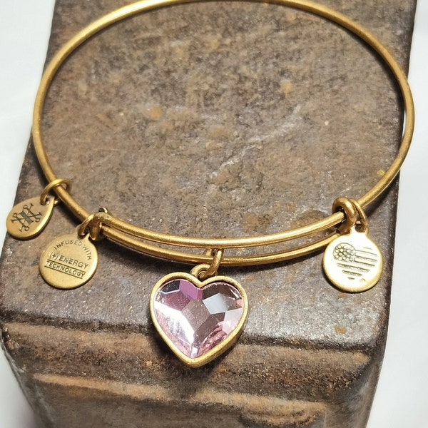 Alex and Ani pink crystal heart charm bracelet bangle