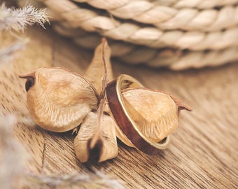 Bague en bois pour hommes et femmes, bague en bois dorée avec boîte à bagues fablano - alliances en bois - bague de fiançailles en bois - bijoux en bois bagues femmes - bagues hommes