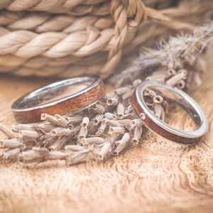 Partner rings wood with stone in silver fablano - as a wooden wedding ring set - wedding rings wood - wooden rings wedding - engagement rings wood silver
