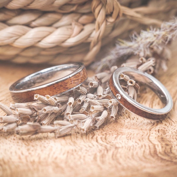 Partnerringe Holz mit Stein in Silber fablano - als Holz Eheringe Set - Trauringe Holz - Holzringe Hochzeit - Verlobungsringe Holz Silber