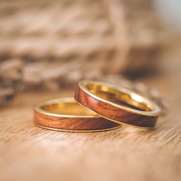 Partner rings wood in gold with ring box wood fablano - as wooden wedding rings - wedding rings wood - couple rings wood - engagement rings wood gold ring