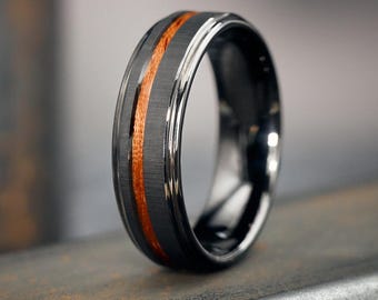 Black Velour Ring 7 mm • Men's Wooden Ring • Waterproof & Handmade • Black Wooden Ring for Men • Unique Wooden Wedding Ring / Wooden Engagement Ring